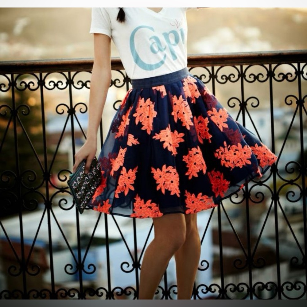 Anthropologie Maeve Embroidered  Pome Blossom Tulle Skirt